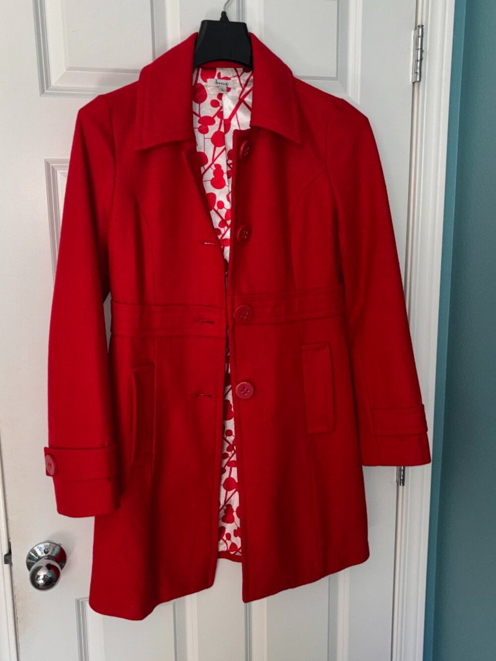 Bright Red Wool Blend Winter Coat M